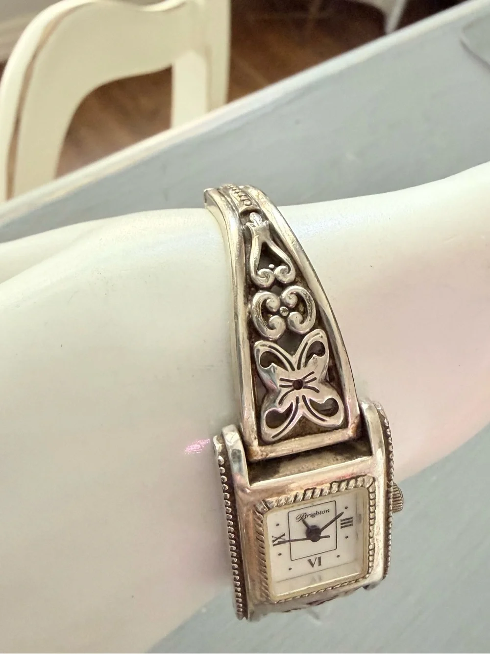Brighton Hamilton Silver-Tone Butterfly Motif Rectangular Bracelet Watch